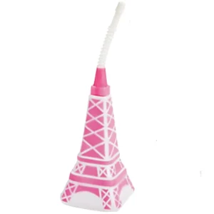 COPO PLÁSTICO COM CANUDO 20CM TORRE EIFFEL PARIS UNITÁRIO ROSA CLARO