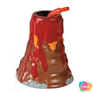 COPO PLÁSTICO VULCÃO COM CANUDO 20 CM MARROM