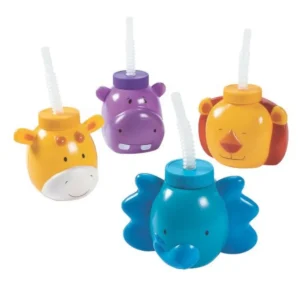 COPO C/ CANUDO ZOO PLASTICO COM 1 SORTIDO