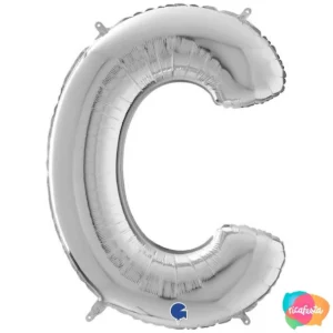 BALÃO METALIZADO 40 POLEGADAS LETRA C PRATA / CINZA