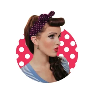 Tiara Lenço Pinup Azul Escuro/ Branca ou Preta com Poá Rosa