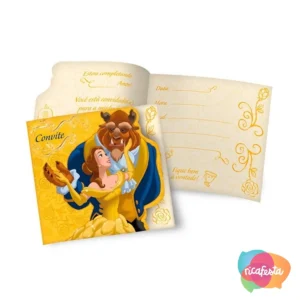 BELA E A FERA CONVITE GRANDE C/8 10x21CM ÚNICO AMARELO