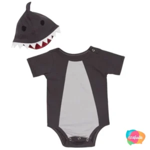 BODY BEBÊ TUBARÃO COM GORRO 09 MESES PRATA / CINZA