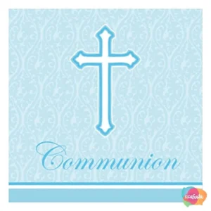 GUARDANAPO DE PAPEL CRUZ COMUNHÃO COM 18 UNID 18 CM AZUL CLARO