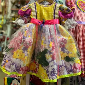 VESTIDO INFANTIL CLARINHA CAIPIRA  TAM 02 AMARELO DAMASCO