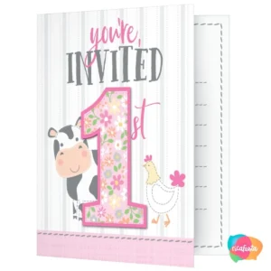 CONVITE PRIMEIRO ANIVERSÁRIO FAZENDA MENINA C/8