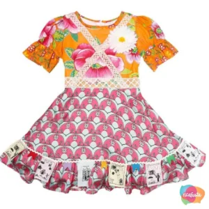VESTIDO INFANTIL MARIA BONITA TAM 08 LARANJA