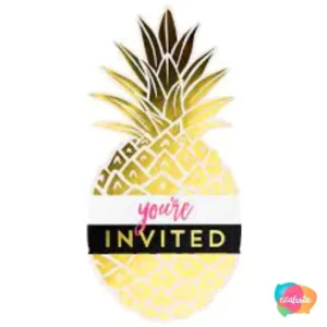 CONVITE ABACAXI  TROPICAL E ENVELOPE COM 8 UNID ROSA CLARO