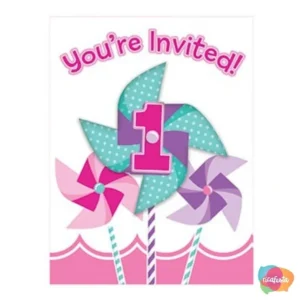 CONVITE DE ANIVERSÁRIO CATAVENTO 3D ROSA C/8 ROSA CLARO