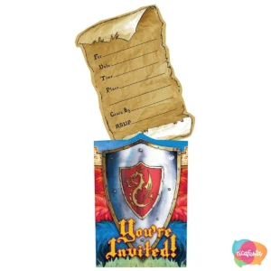 CONVITE MEDIEVAL DRAGÕES COM 8 UNID COLORIDO