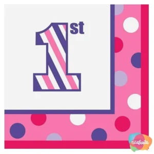 GUARDANAPO PEQUENO 24CMX24CM SWEET GIRL PRIMEIRO ANIVERSÁRIO C/16 UNID 24 CM ROSA ESCURO