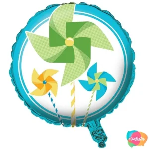 BALÃO METALIZADO 45CM CATAVENTO VERDE/AZUL 18 POLEGADAS