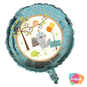 Balão Metalizado Bosque Happy Birthday 18 polegadas Blue