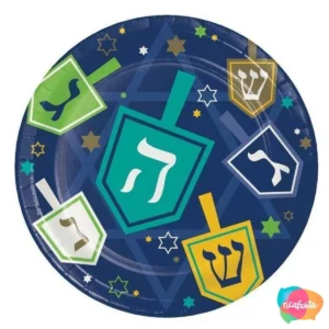 PRATO DE PAPEL FELIZ HANUKKAH ICONS COM 8 UNID 17 CM AZUL ESCURO