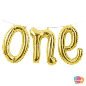 Balão Metalizado One Dourado Com Fita