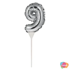 Topo De Bolo Balão Numero 9 Prata