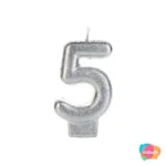 VELA COM GLITTER N° 5 PRATA / CINZA