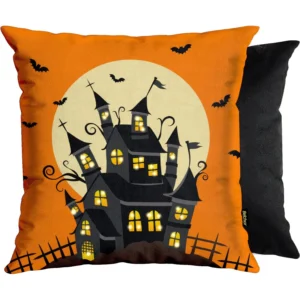Capa De Almofada Aranha com Laço e Castelo com Luz Halloween 43 x 43 cm