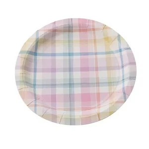 Prato de Papel Xadrez Candy Color com 10 unid 18 cms