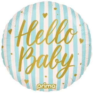 Balão Metalizado Hello Baby Listras Azul 18 polegadas