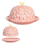 Mini Cúpula Rosa com Borboleta topo  10,8cm 17,8 Diâmetro