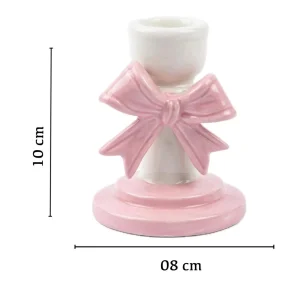 Castiçal Branco em Cerâmica  Laço Vermelho  10 cms