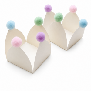 Forminha de Doce Off White com Pompons Pastéis 25 Unidades