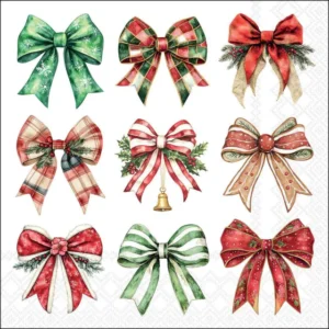 Guardanapo de Papel Laços Natalinos com 20 Unid 33x33 cm