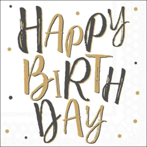 Guardanapo de Papel Happy Birthday Preto e Dourado com 20 Unid 33x33cm