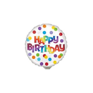 Mini Balão Metalizado Happy Birthday Confete na Vareta