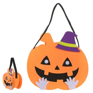 Sacola Feltro Trick or Treat Abóbora 21X24X7cm