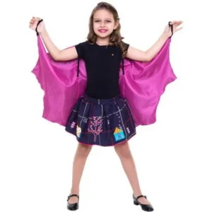 Capa Halloween Infantil Morcego Preto e Rosa Tam Único