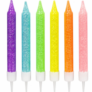 Vela Palito Glitter Colorida com 6 Unidades